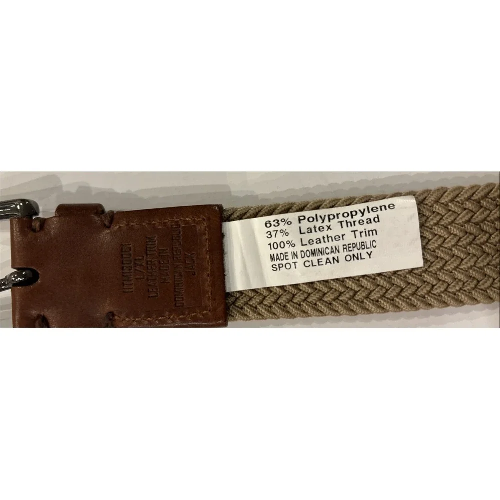 Tommy Bahama Woven Flex Belt Leather Khaki Men's L/XL 1-1/4